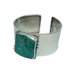 Michal Kirat Roman Glass Wide Cuff Bracelet with Smooth Sterling Silver Band