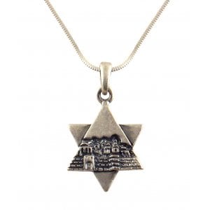 Rhodium Antique Finish Star of David Jerusalem Necklace