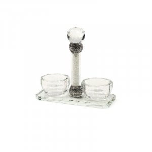 Crystal Salt and Pepper Holder with Crushed Glass Stem