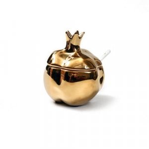 Pomegranate Shaped Honey Dish, Lid and Spoon - Gold