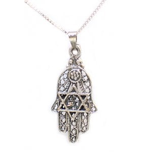 Sterling Silver Hamsa with Star of David Pendant Necklace