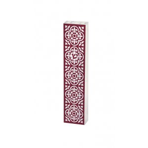 Dorit Judaica Lucite Mezuzah Case Framed Fleur De Lys Design - Red and White