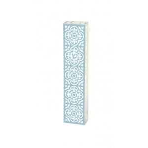 Dorit Judaica Lucite Mezuzah Case, Fleur De Lys in Frames - Blue and White