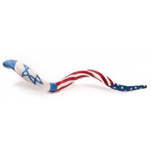 Hand Painted Yemenite Shofar with United States - Israel Flag