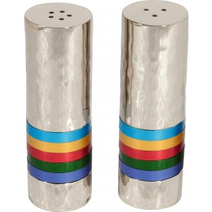 Yair Emanuel Hammered Nickel Salt and Pepper Shakers - Decorative Bands