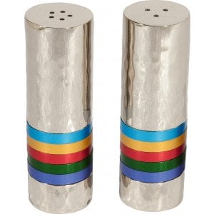 Yair Emanuel Hammered Nickel Salt and Pepper Shakers - Decorative Bands