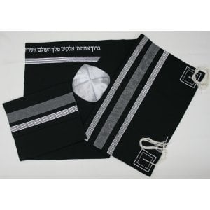 Gray on Black Tallit Set by Ronit Gur