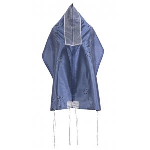 Flower Design Blue Tallit and Bag Set By Ronit Gur