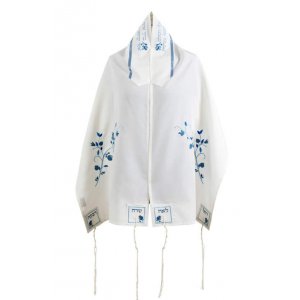 Ronit Gur Blue Pomegranate Matriarchs Tallit Prayer Shawl Set With Bag and Kippah