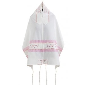 Ronit Gur Pink Flower Tallit Prayer Shawl Set with Bag and Kippah