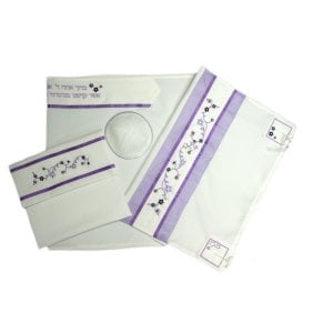 Ronit Gur Purple Flower Tallit Set with Bag and Kippah