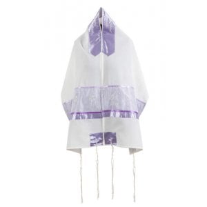 Ronit Gur Purple Insert Flower Design Tallit Prayer Shawl Set With Bag and Kippah