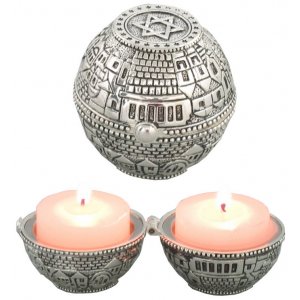 Compact Travel Candlesticks, Pewter - Jerusalem Design