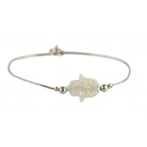 White Opal Hamsa Silver Bracelet