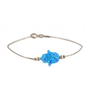 Light Blue Opal Hamsa Silver Bracelet