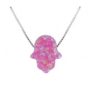 aJudaica Pink Opal Hamsa Hand Necklace