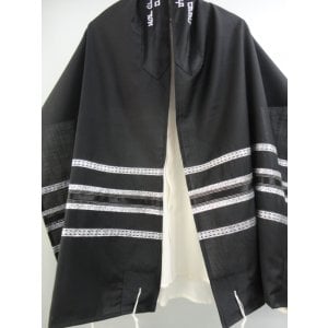 Black-White Wool Tallit Set by Galilee Silks