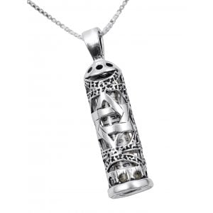 Mezuzah Necklace Pendant Sterling Silver with Cut Out Star of David