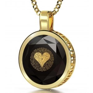 Round I Love You Onyx Pendant in 120 Languages - Gold Plate