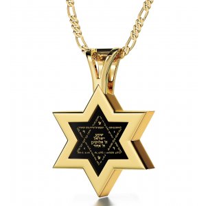 Nano Jewelry Gold Star of David and Shema Necklace