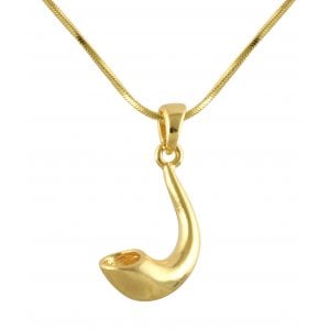 Rhodium Plated Pendant Necklace, Shofar Rams Horn - Gold