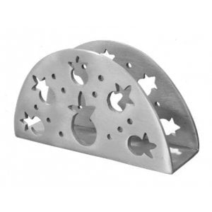 Yair Emanuel Semi-circle Napkin Serviette Holder with Pomegranate Cutouts - Silver