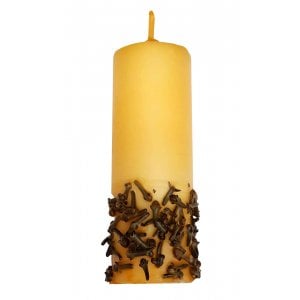 Golden Round Pillar Havdalah Candle with Besamim Cloves - Choice of Sizes