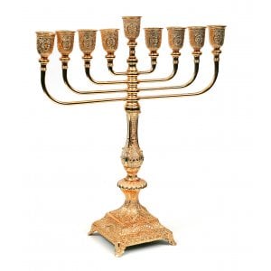 Graceful Tall Gold Metal Chanukah Menorah - 15.1 Inches Height