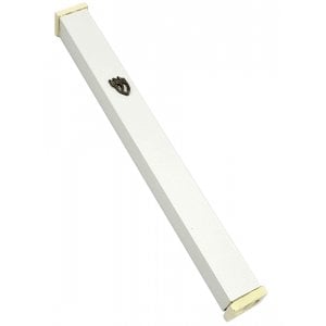 Classic White Aluminum Mezuzah Case - Decorative Shin