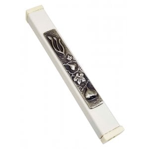 Off-White aluminum Mezuzah Case Ornate Shin - Fig Motif