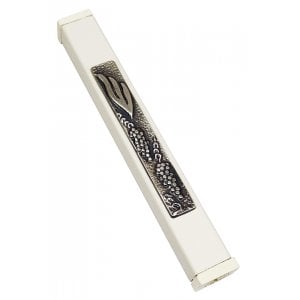 Off-White Aluminum Mezuzah Case Ornate Metal Shin - Grape Clusters