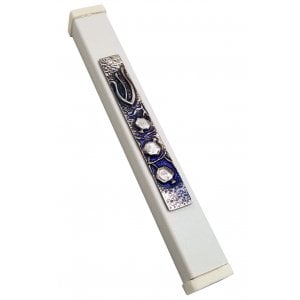 Off-White Aluminum Mezuzah Case Elongated Shin - Pomegranates