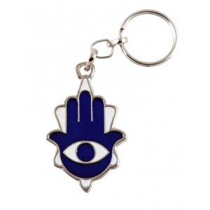 Blue-White Hamsa Eye Key Ring