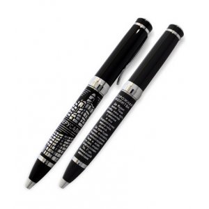 Black Ballpoint Pen - Silver Travelers Prayer in Russian and Jerusalem Image