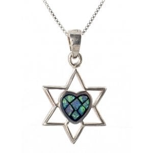 Silver and Opal Star of David with Heart Pendant