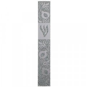 Glass Mezuzah Case with Elongated Shin - Silver Pomegranate Design