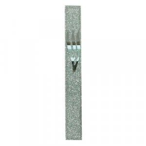 Glass Mezuzah Case - Frosted Silver Gray, Elongated Shin Letter