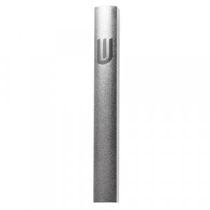 Gray-Silver Aluminum Mezuzah Case with Textured Design, Silver Shin - Various Sizes