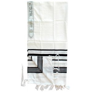 Talitnia Wool Tallit Traditional Kosher Prayer Shawl - Black & Silver Stripes