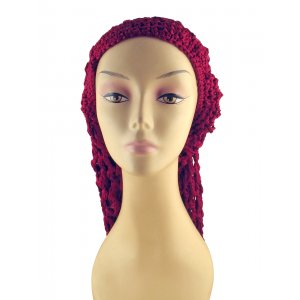 Large Stitch Crocheted Womens Snood with Lining - Maroon