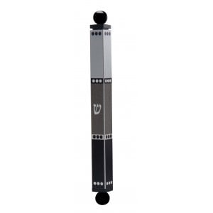 Dorit Judaica Square Tube Mezuzah Case with Knobs – Shades of Gray Stripes
