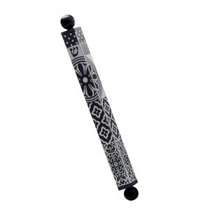 Dorit Judaica Square Tube Mezuzah Case with Knobs - Black and Gray Shapes
