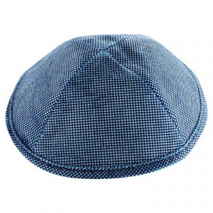 Blue and White Cotton Fabric Kippah - Small Crisscross Design