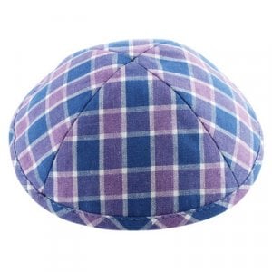 Blue and Lilac Cotton Fabric Kippah  Checkered Design