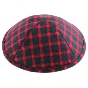 Black and Red Cotton Fabric Kippah - Checkered Design