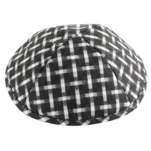 Black and White Cotton Fabric Kippah - Woven Design