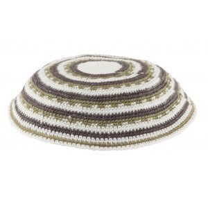 White DMC Knitted Kippah with Green and Purple Concentric Circles