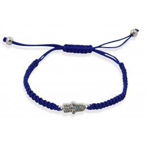 Braided Cord Adjustable Kabbalah Bracelet with Hamsa - Blue