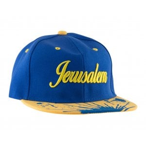 Baseball Cap with Jerusalem and Paint Splatter Design - Blue & Gold