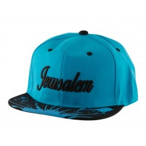 Baseball Cap with Jerusalem and Paint Splatter Design - Turquoise & Black